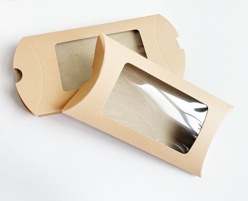 Fenster Ansicht Custom Logo Druck Kraft Kissen Geschenkboxen für Süßigkeiten Snack Schmuck Accessoires