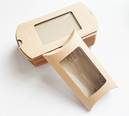 Fenster Ansicht Custom Logo Druck Kraft Kissen Geschenkboxen für Süßigkeiten Snack Schmuck Accessoires